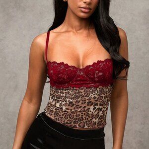 Burgundy Sexy Women's Leopard Lace Camisole Top